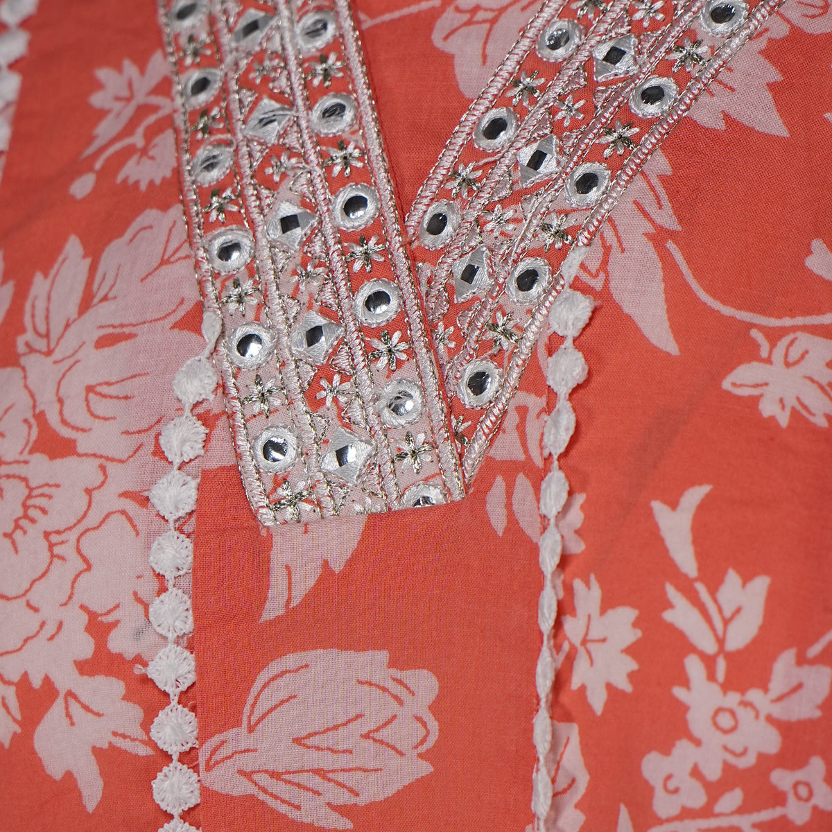 Printed V-Neck Kurta with Pant and Dupatta Set