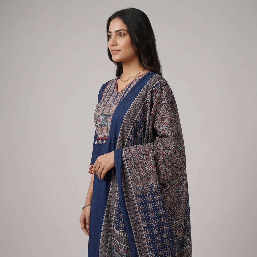 Solid 3 Pc Kurta, Pant, Dupatta Set