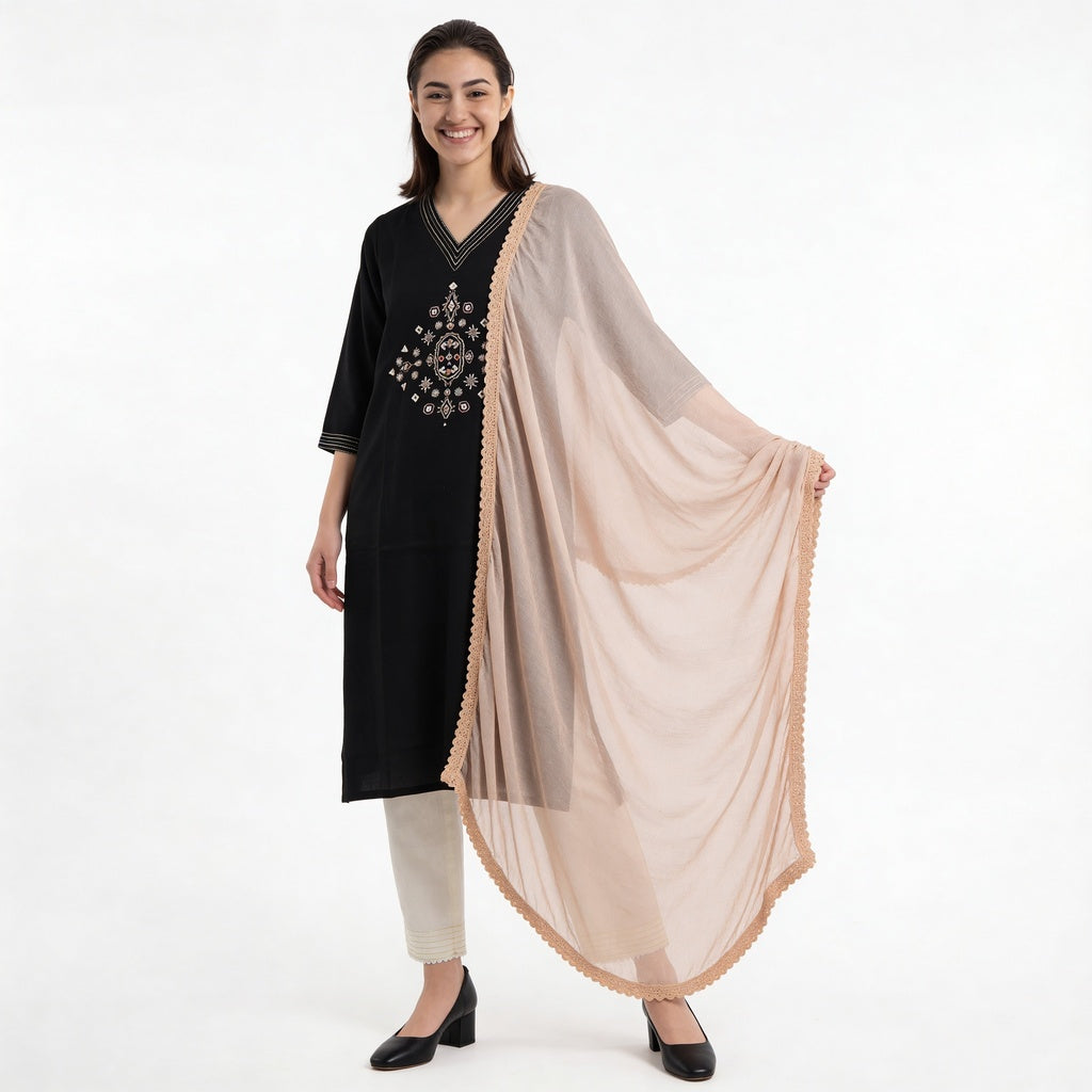 4 Side Lace Chiffon Dupatta