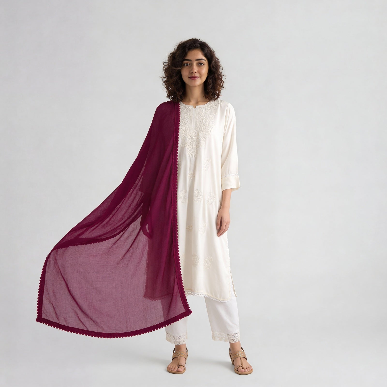 4 Side Lace Chiffon Dupatta