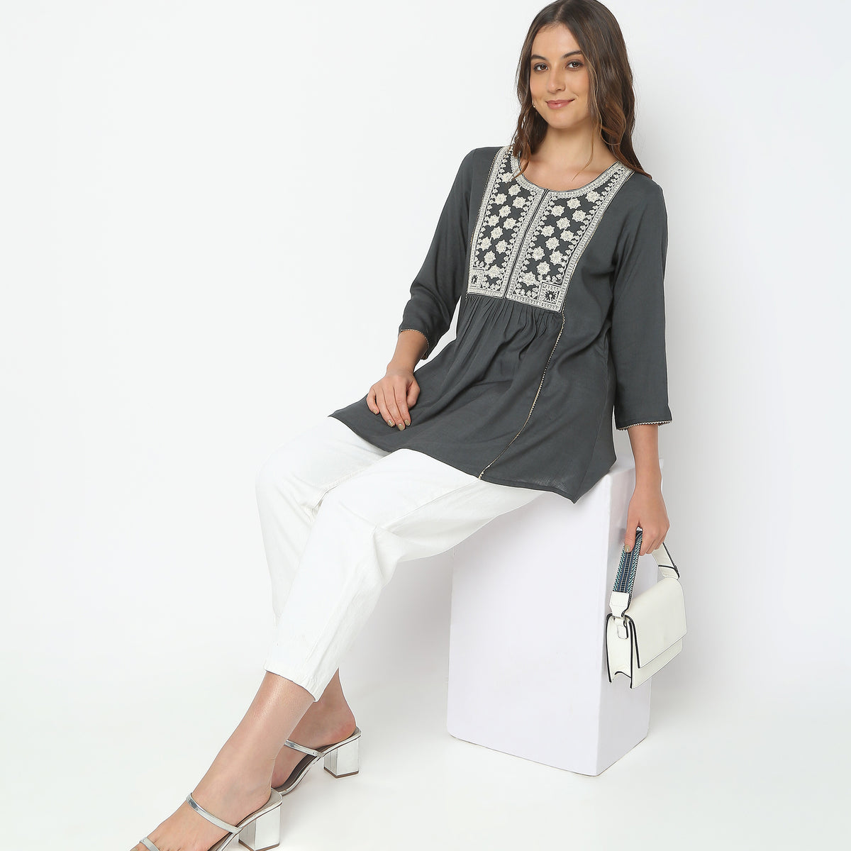 Flare Fit Embroidered Kurta