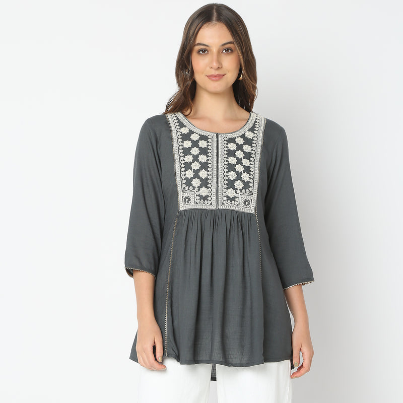 Flare Fit Embroidered Kurta