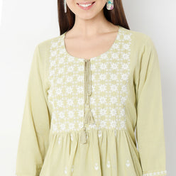 Flare Fit Embroidered Round Neck Kurta