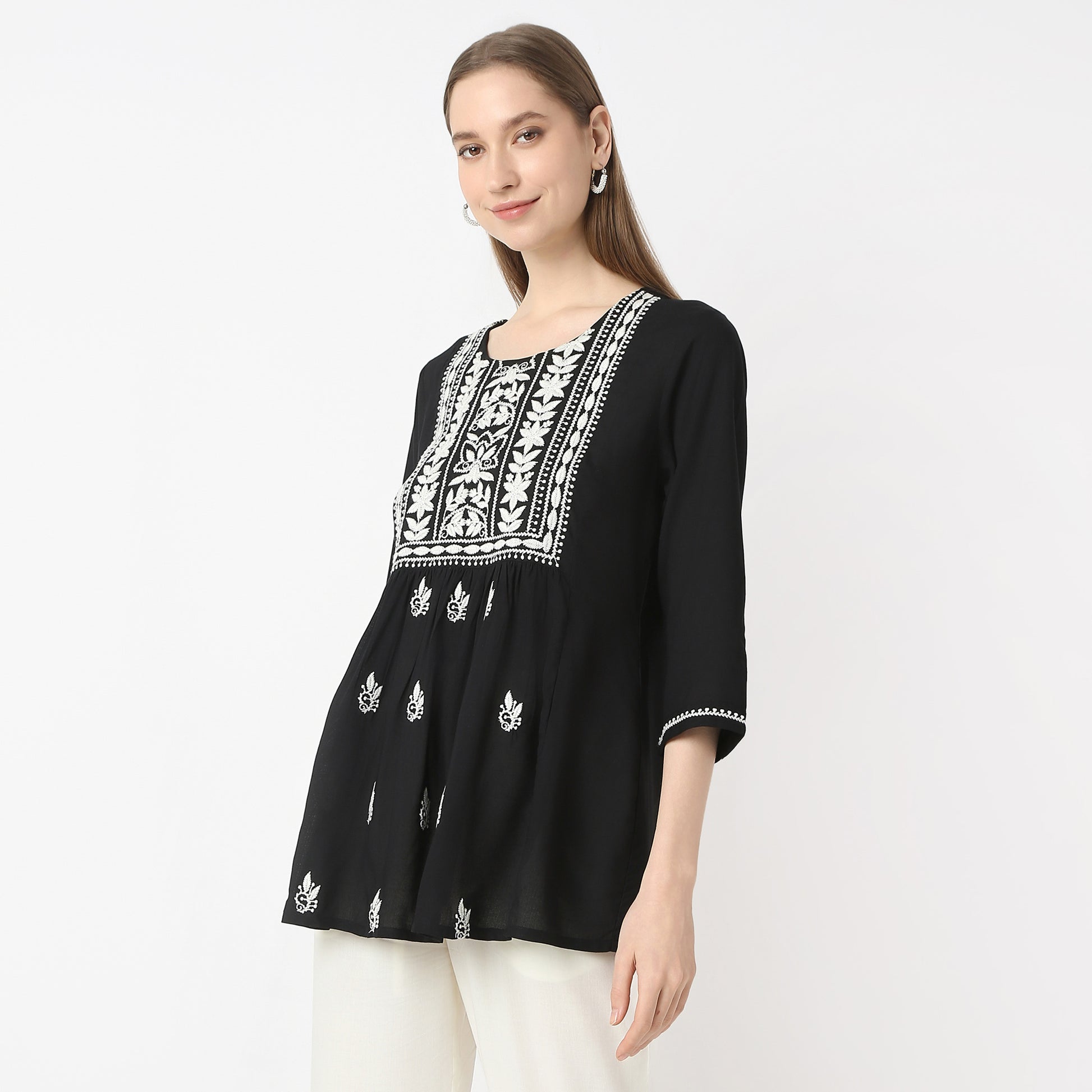 Flare Fit Embroidered Kurta