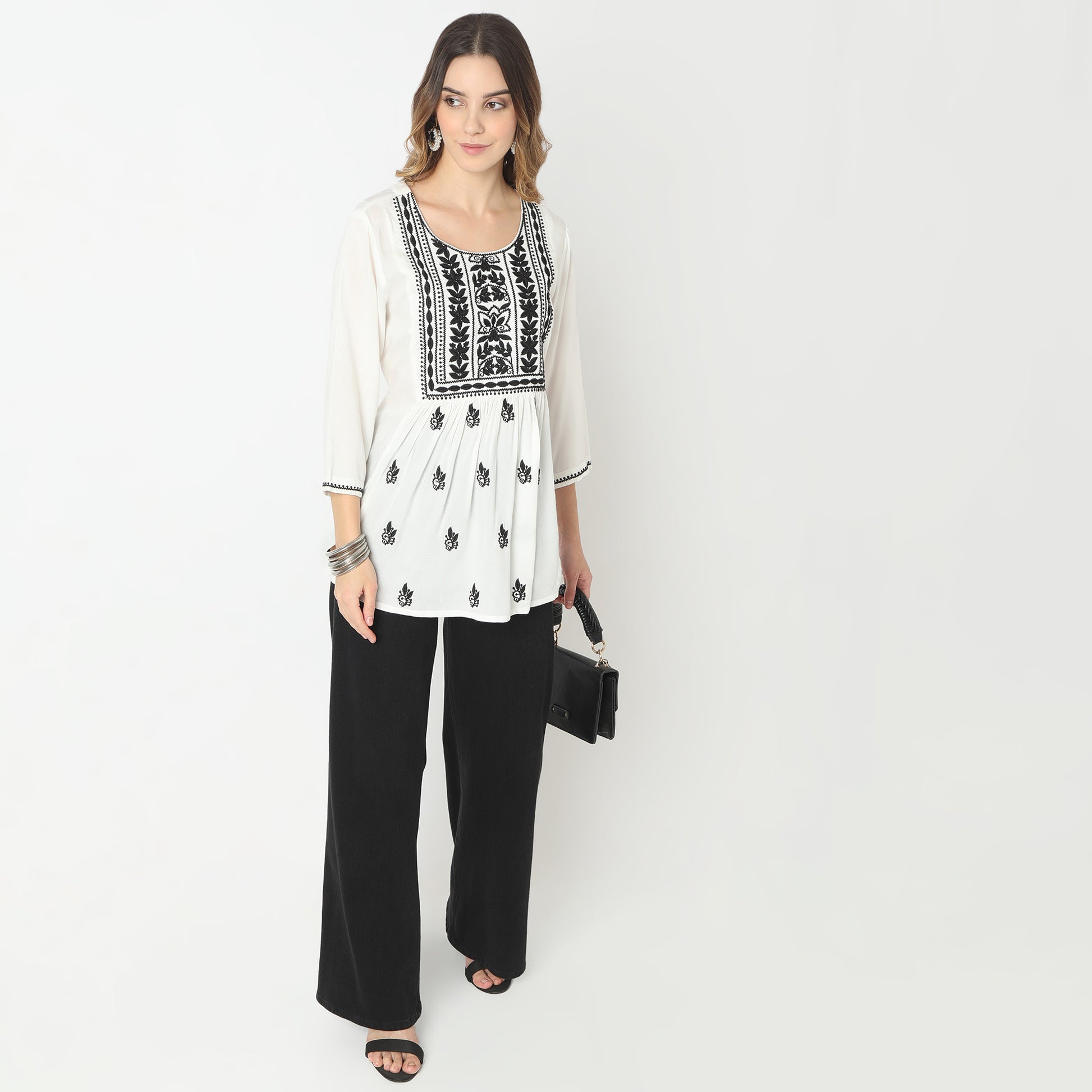 Flare Fit Embroidered Kurta