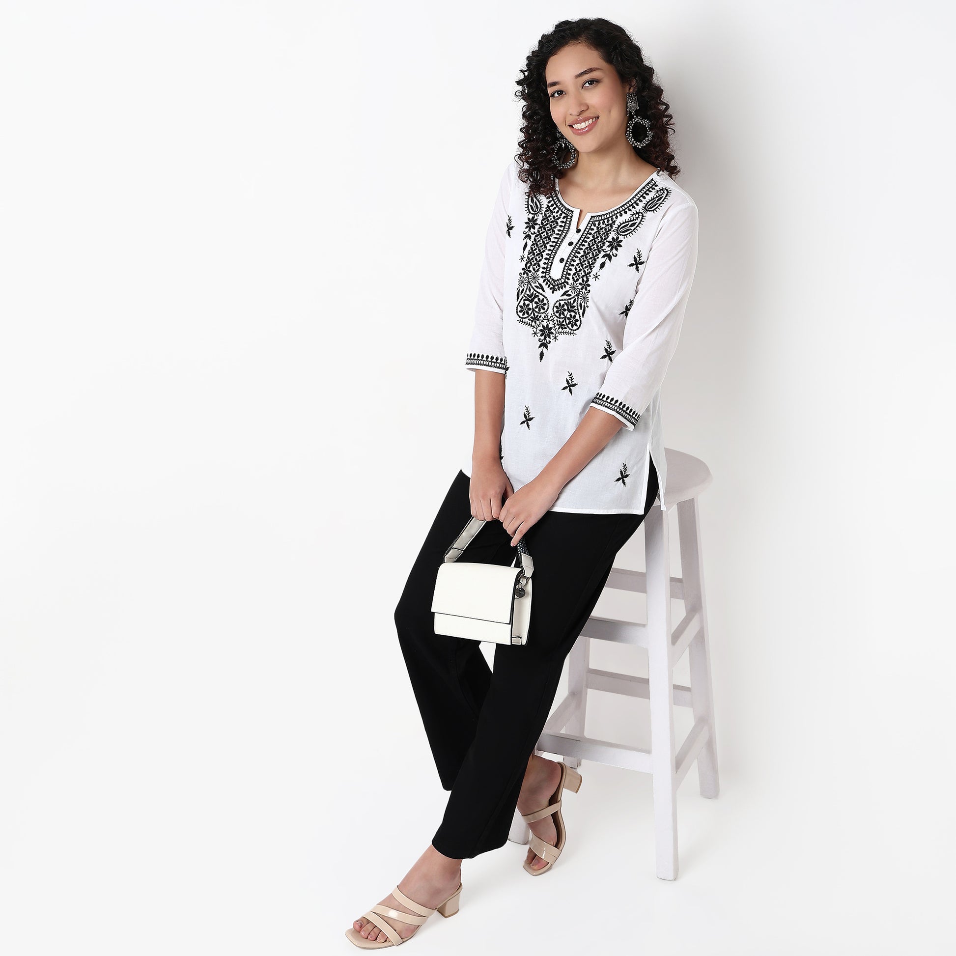 Straight Fit Embroidered Short Kurta