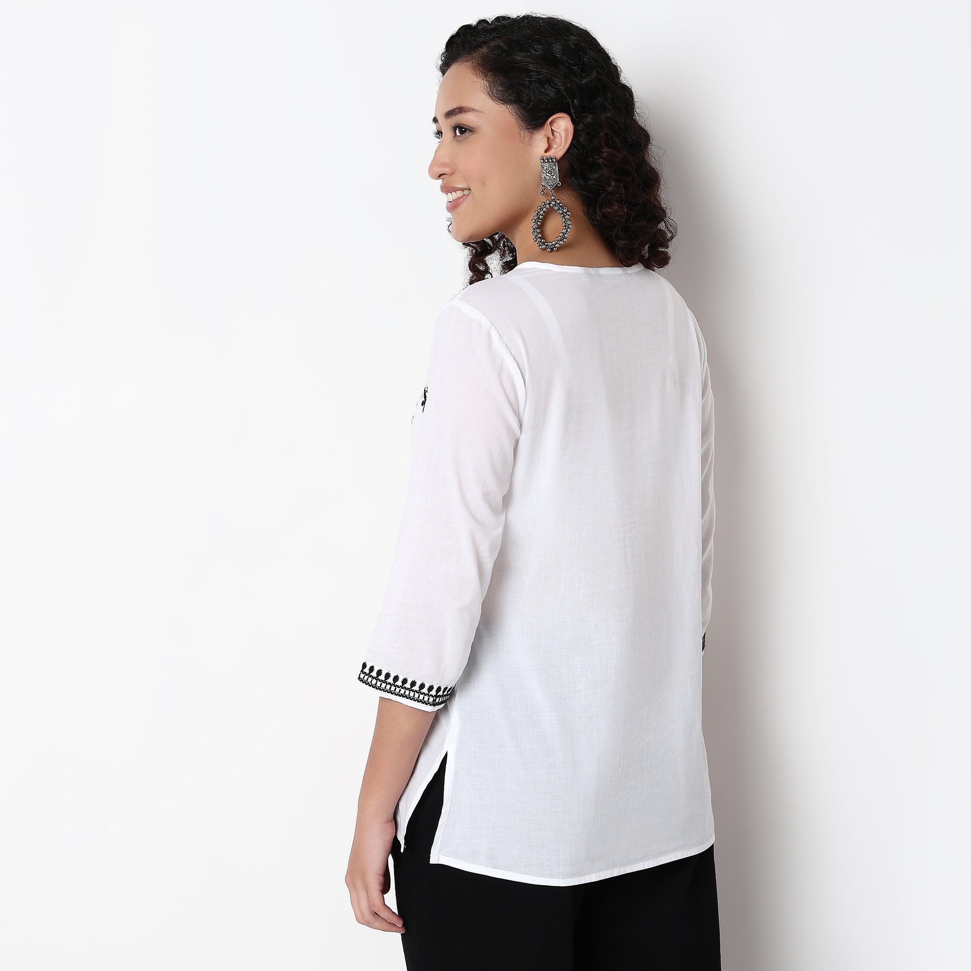 Straight Fit Embroidered Short Kurta