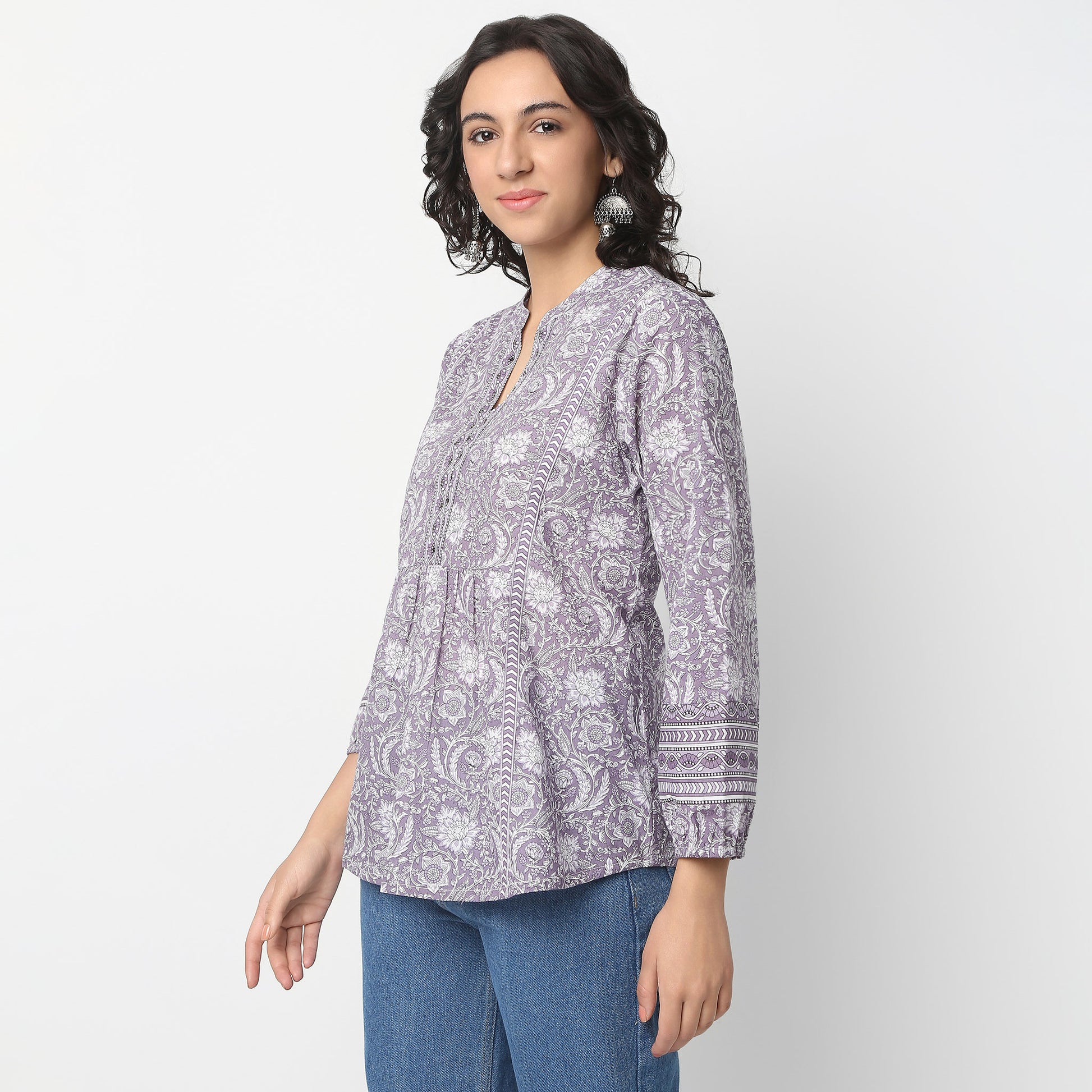 Tie-Up Above Knee Three-Fourth Sleeve Flare Fit Printed Kurta