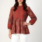 Band Collar Printed Flared Short Kurta