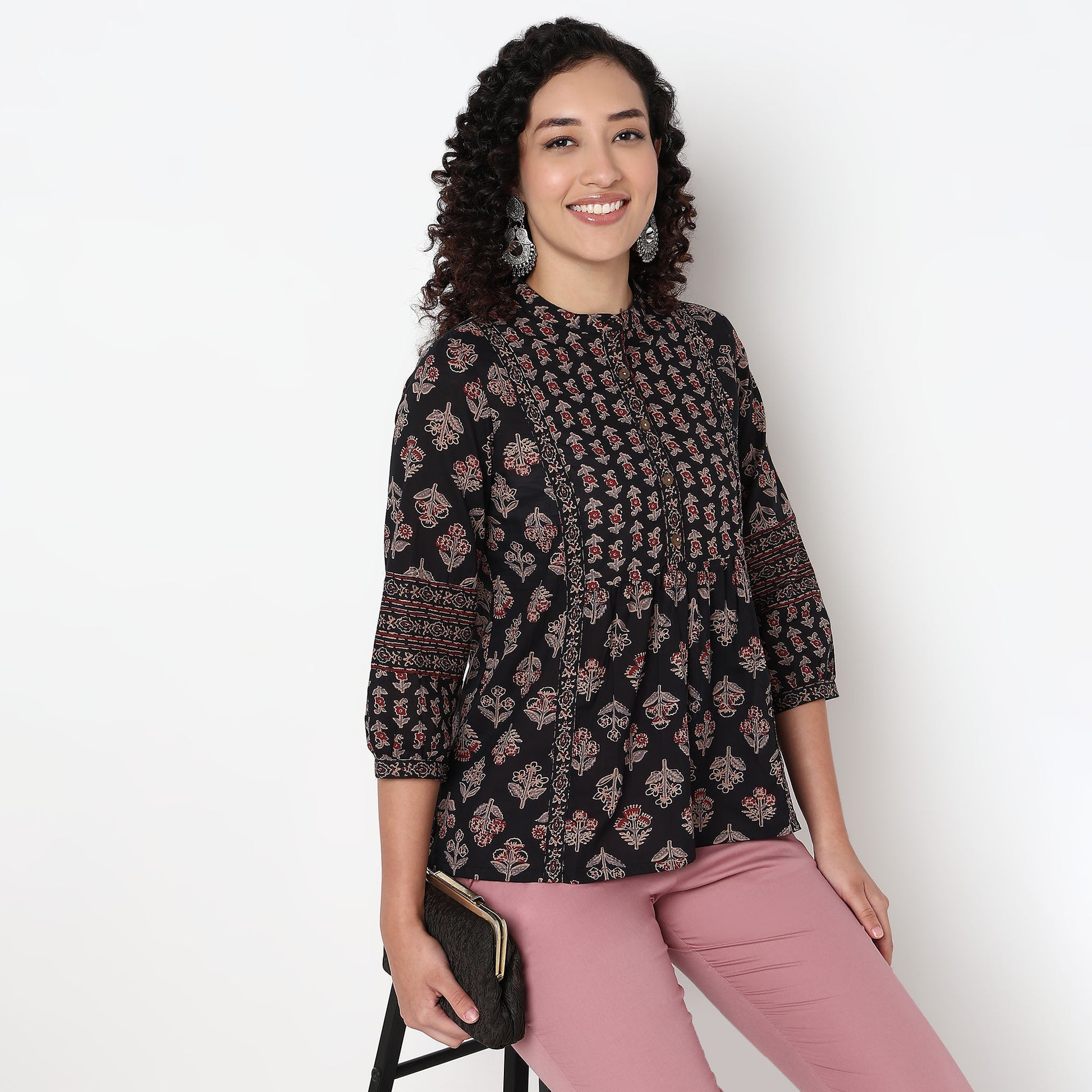 Printed Above Knee Flared Short Kurta