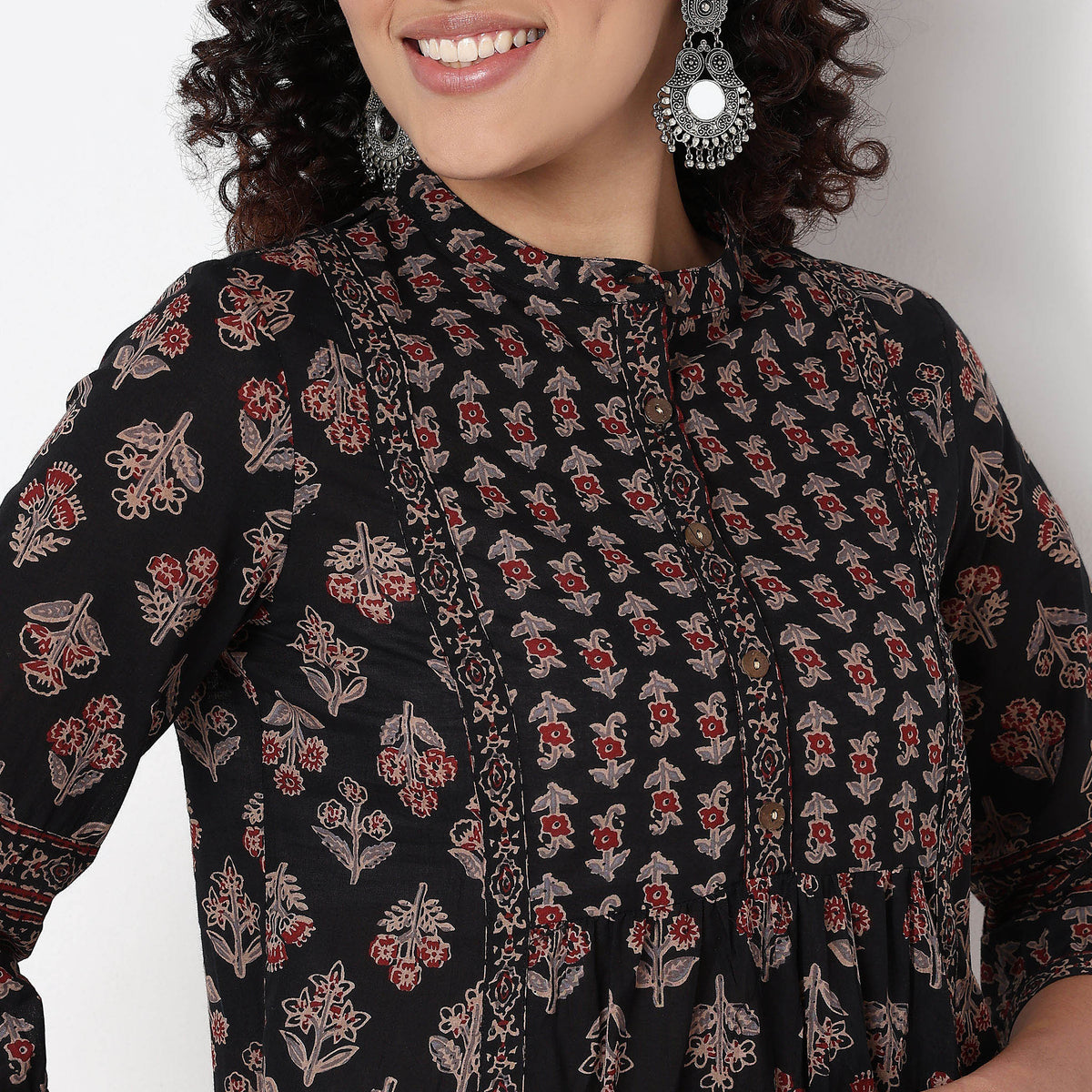 Printed Above Knee Flared Short Kurta
