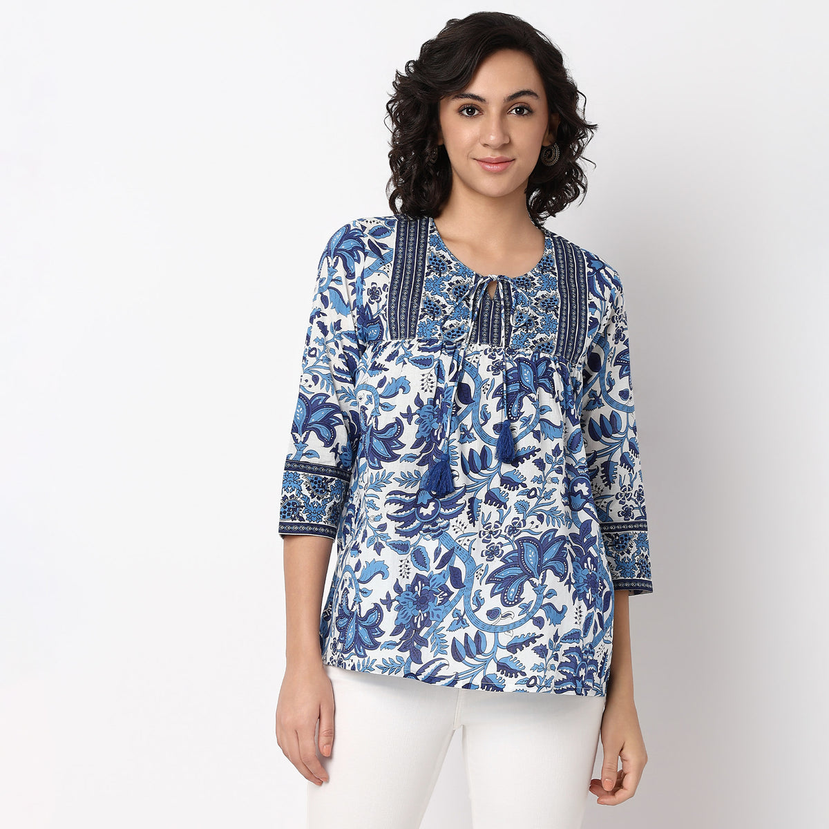 Printed Above Knee Flared Short Kurta
