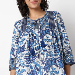 Printed Above Knee Flared Short Kurta
