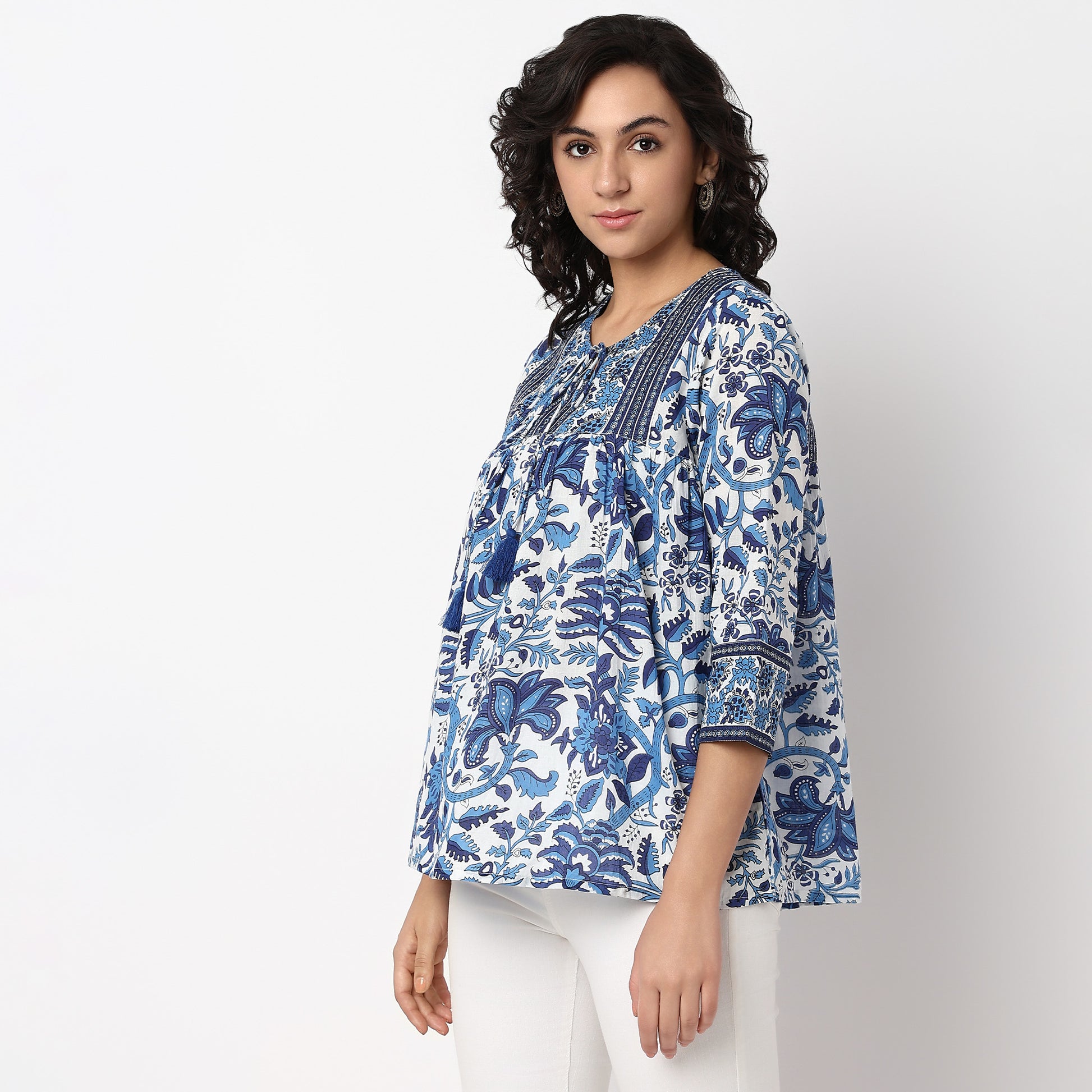 Printed Above Knee Flared Short Kurta