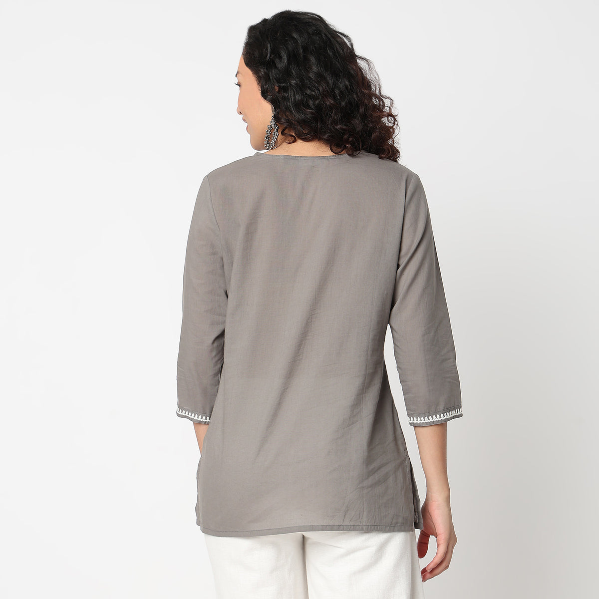 Embroidered Round Neck Short Kurti