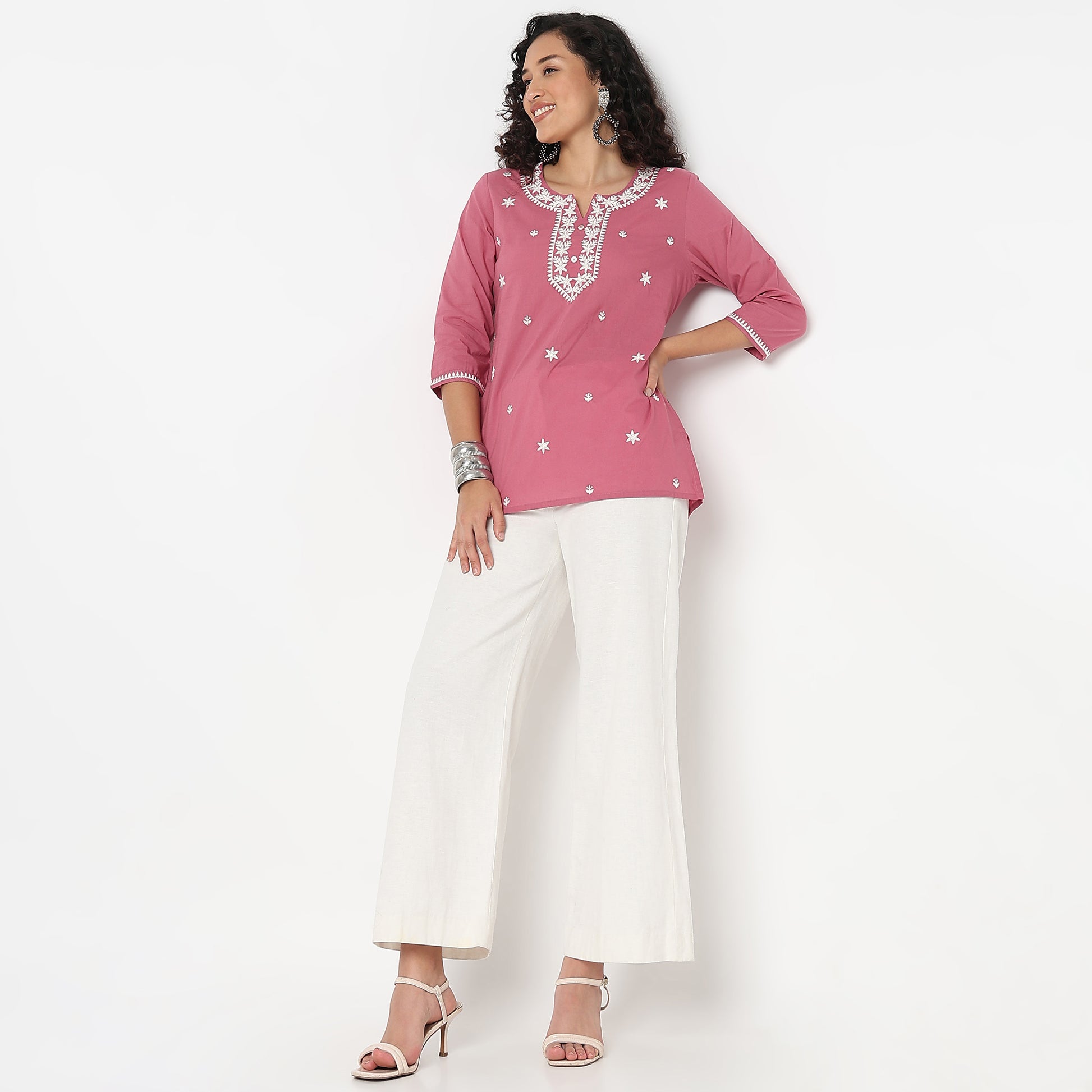 Embroidered Round Neck Short Kurti