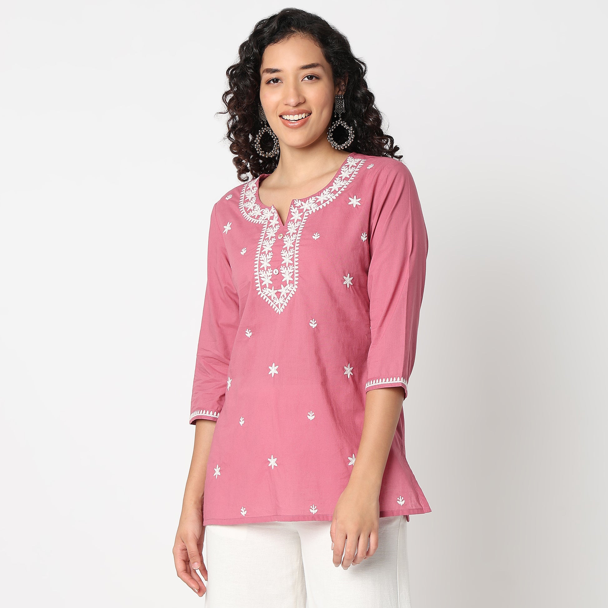 Embroidered Round Neck Short Kurti