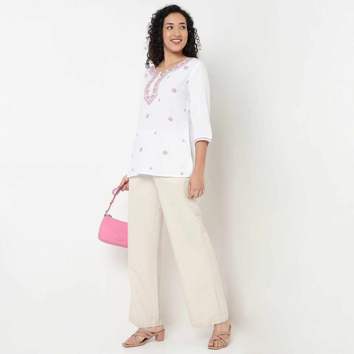 Buy Women Straight Fit Embroidered Three-Fourth Sleeve Kurta  - Style Union