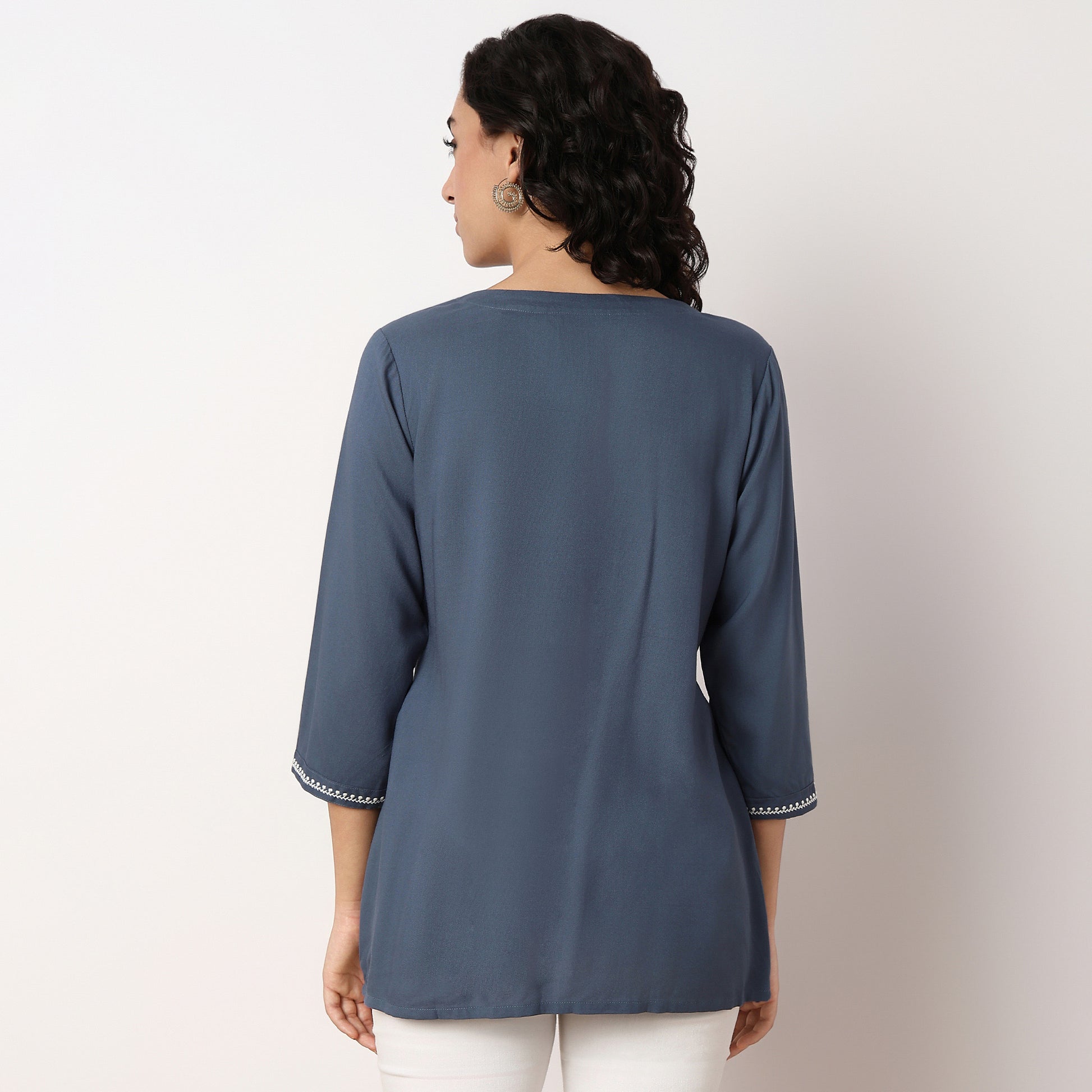 Embroidered Above Knee Flared Short Kurta