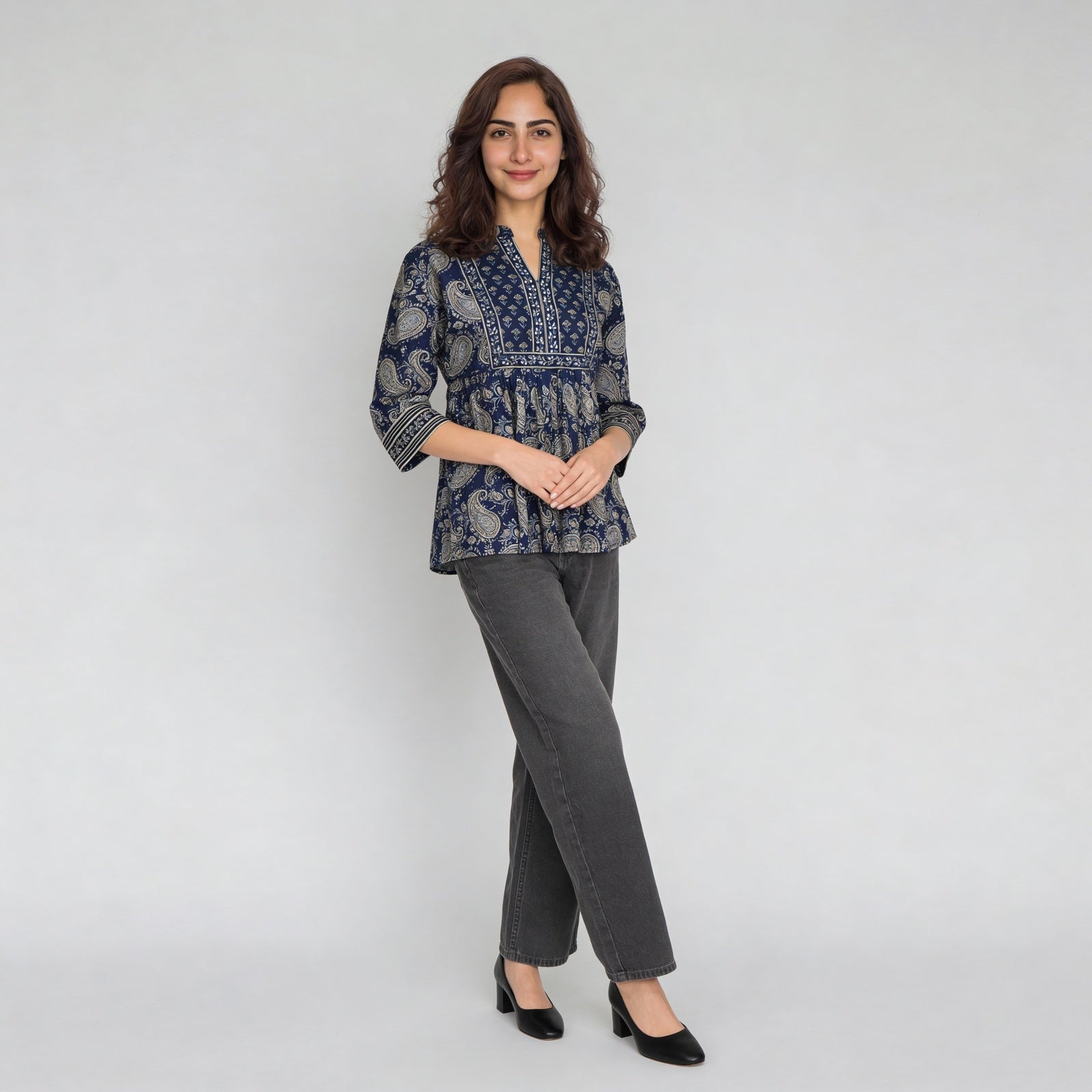 Cotton Printed Three-Fourth Sleeve Kurta