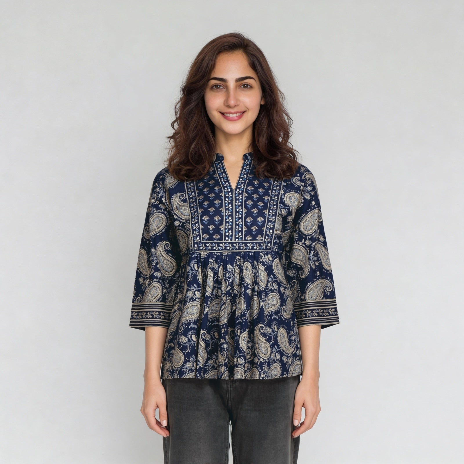 Cotton Printed Three-Fourth Sleeve Kurta