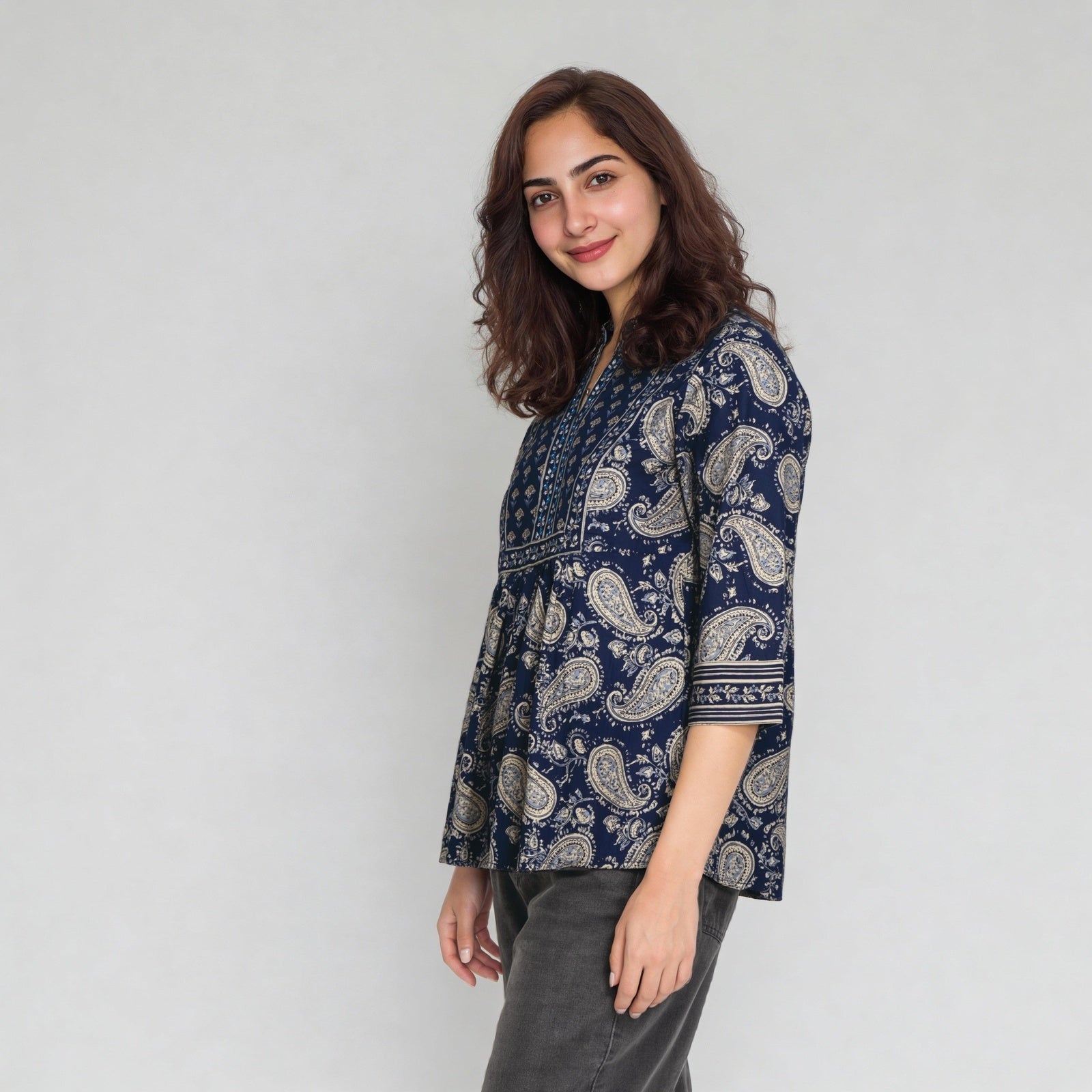 Cotton Printed Three-Fourth Sleeve Kurta
