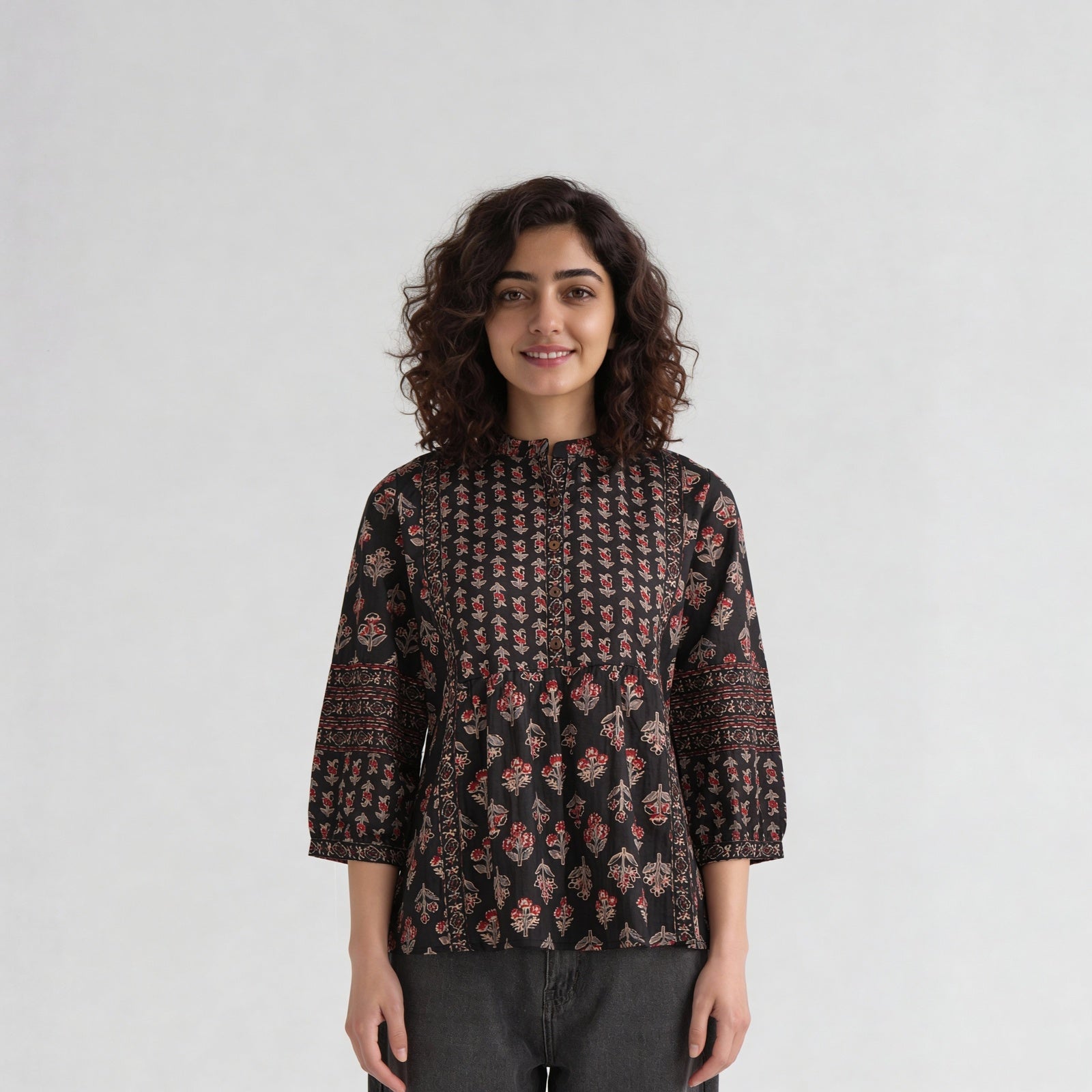 Cotton Printed Three-Fourth Sleeve Kurta