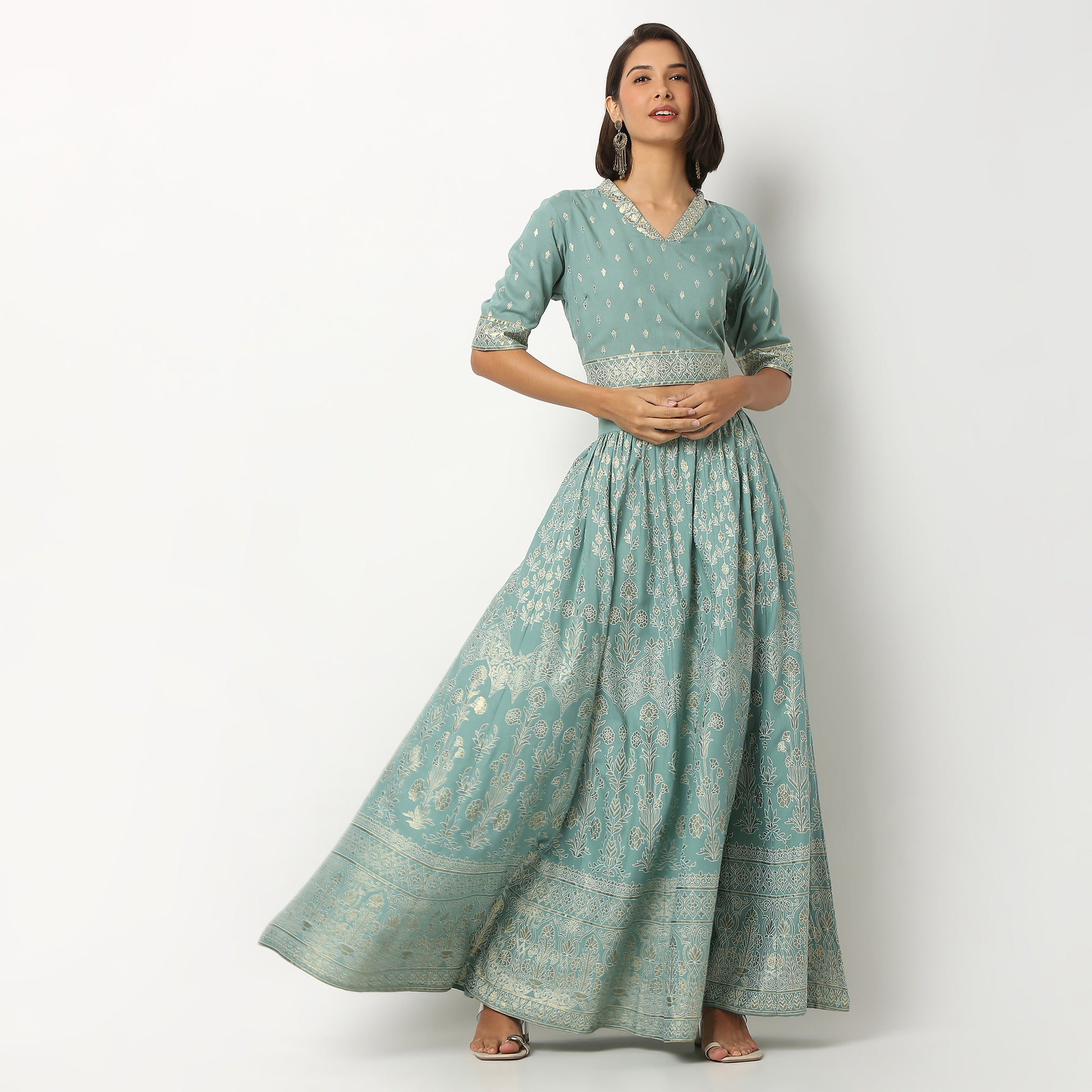 Printed Rayon Flared Skirt