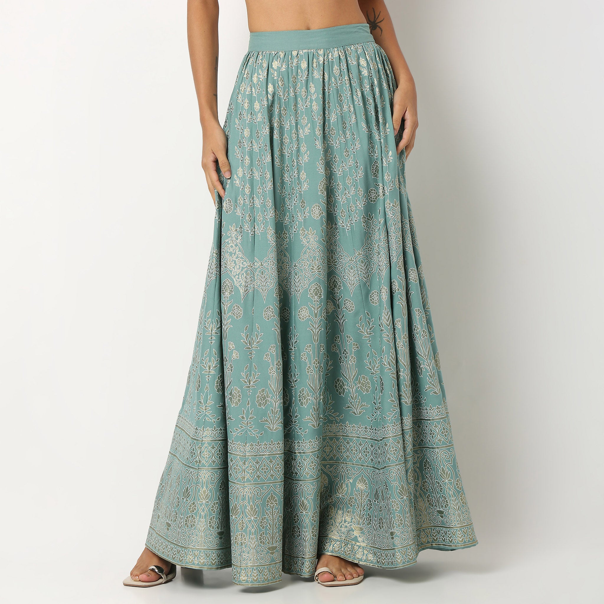 Printed Rayon Flared Skirt