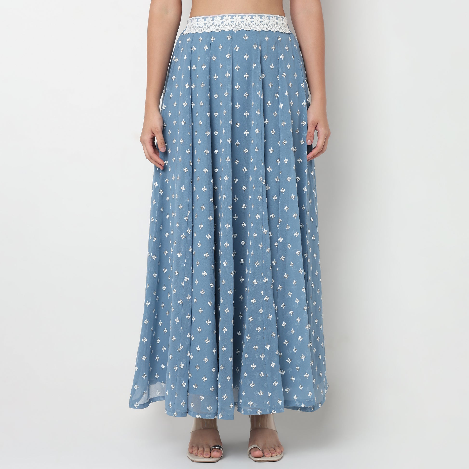 Printed Polyester Flared Skirt