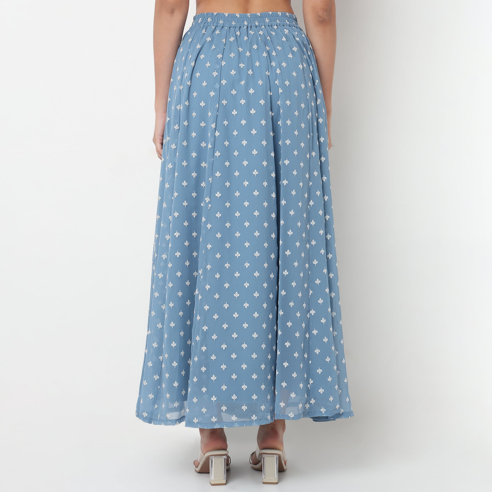 Printed Polyester Flared Skirt