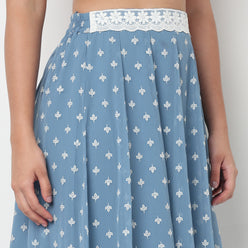 Printed Polyester Flared Skirt
