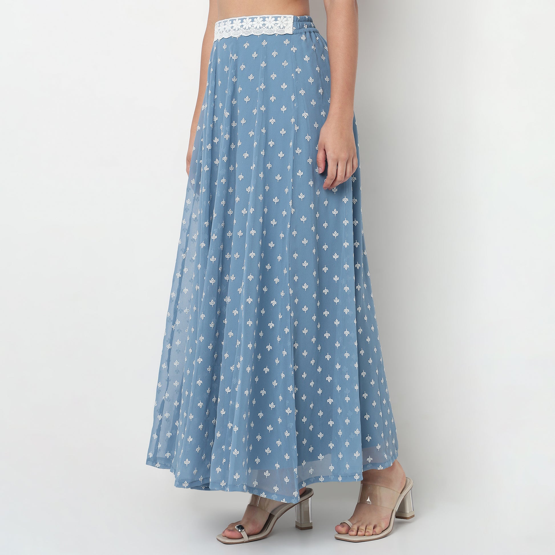 Printed Polyester Flared Skirt