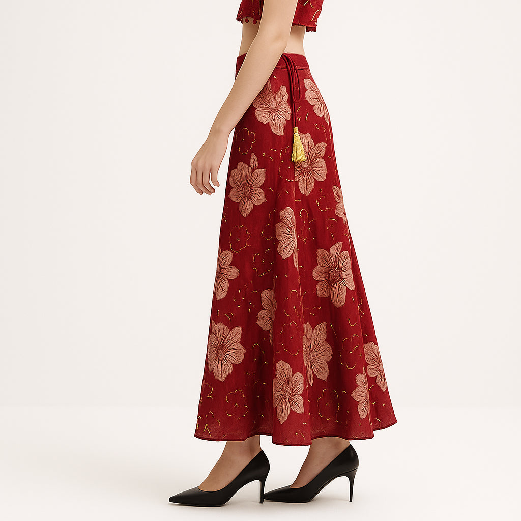 Printed Below Knee Flared Skirt