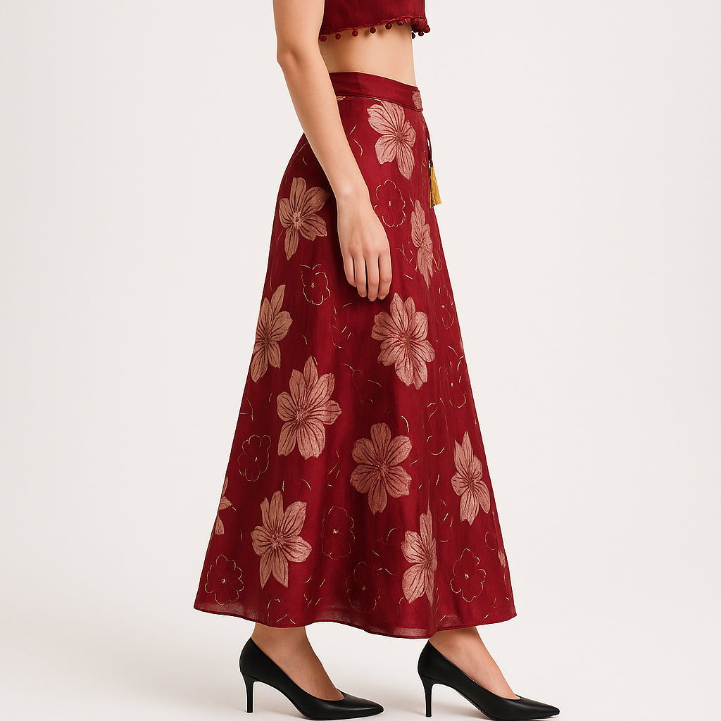 Printed Below Knee Flared Skirt