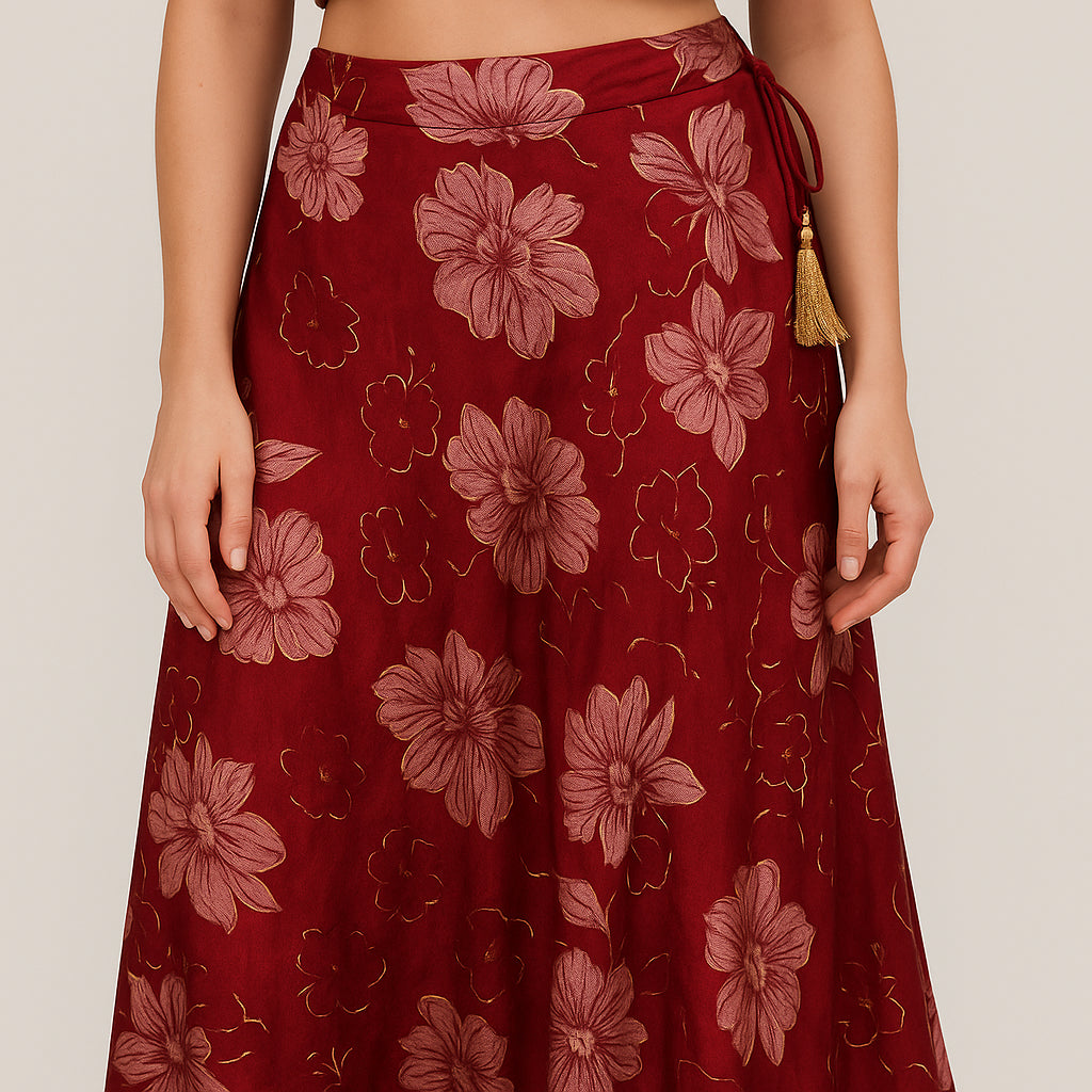 Printed Below Knee Flared Skirt