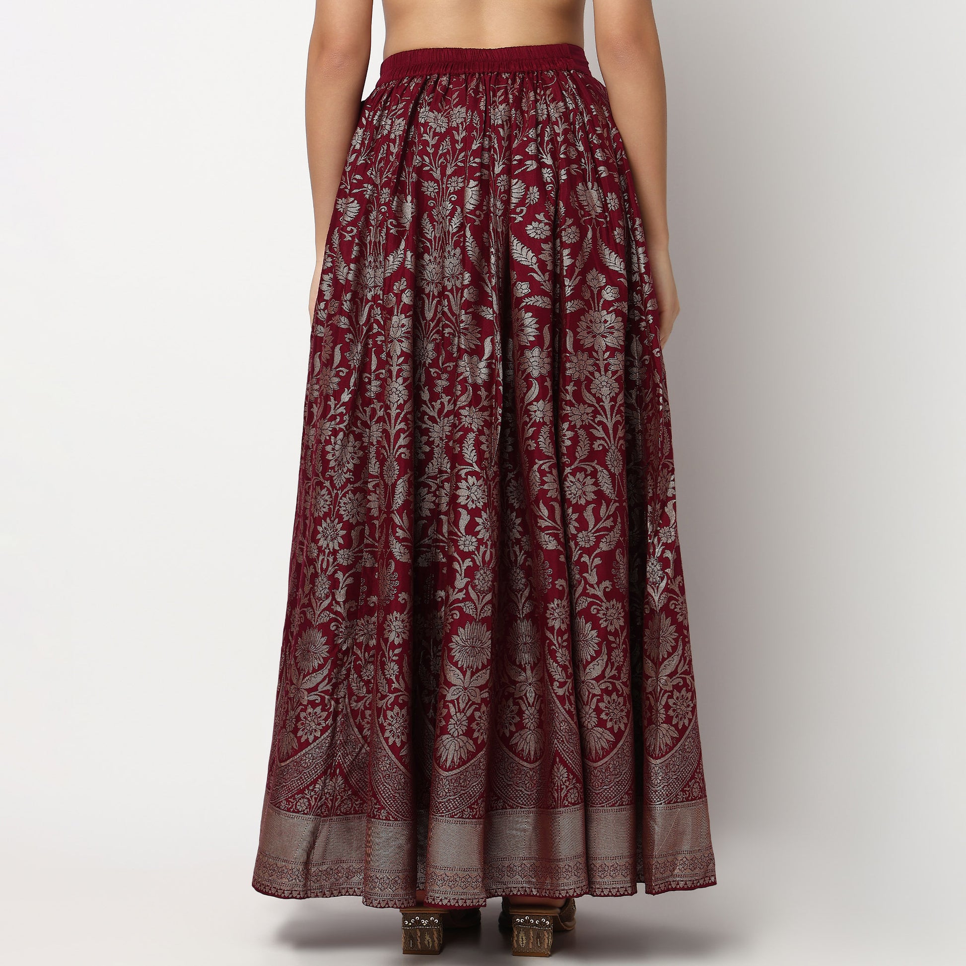 Buy Women Flare Fit Foil Print Full Length Mid Rise Skirt  - Style Union
