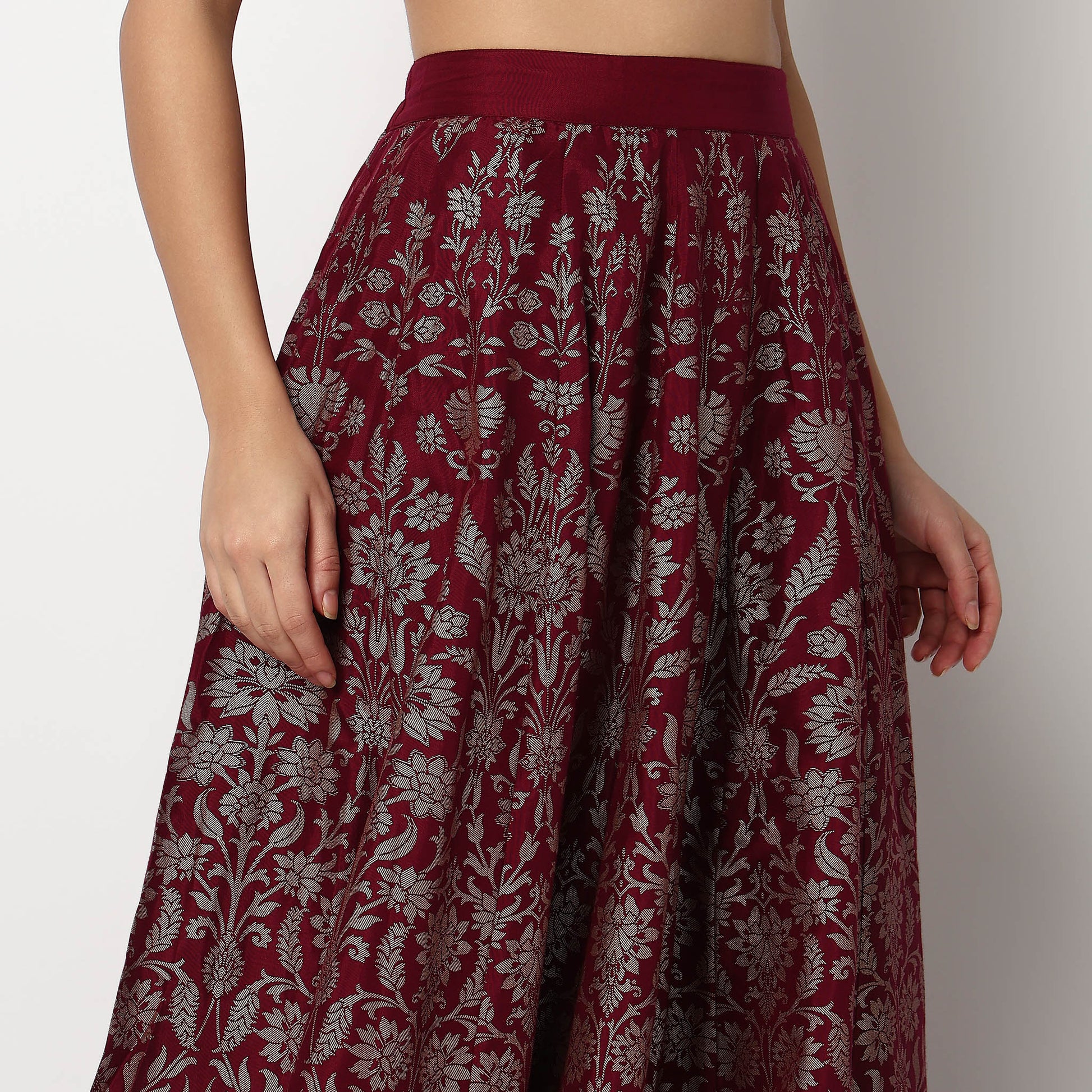 Buy Women Flare Fit Foil Print Full Length Mid Rise Skirt  - Style Union