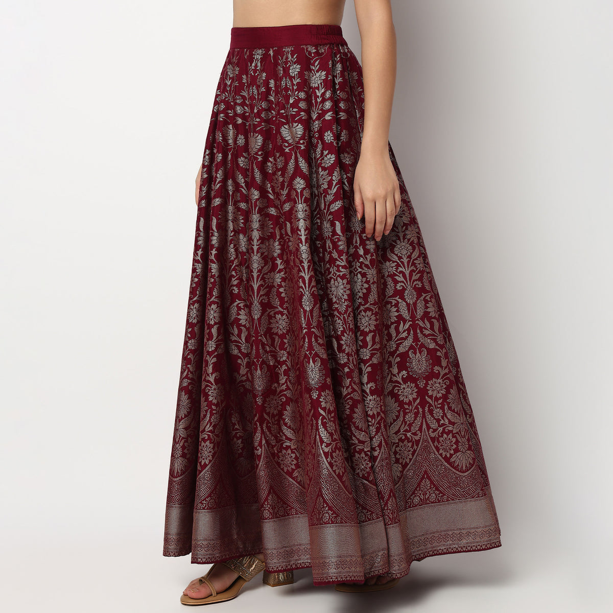 Buy Women Flare Fit Foil Print Full Length Mid Rise Skirt  - Style Union