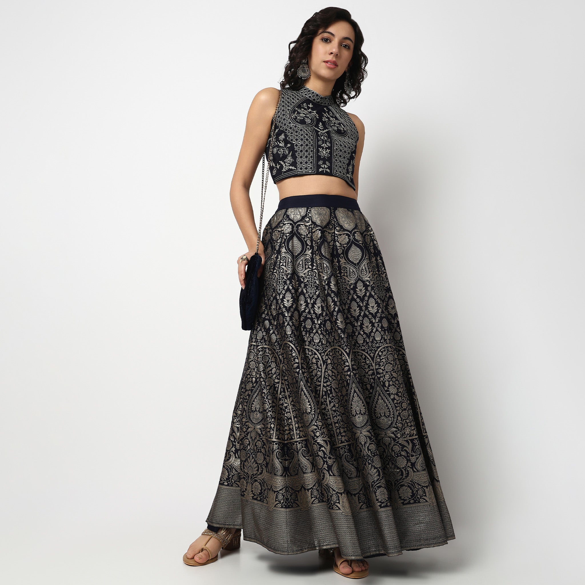 Buy Women Flare Fit Foil Print Full Length Mid Rise Skirt  - Style Union