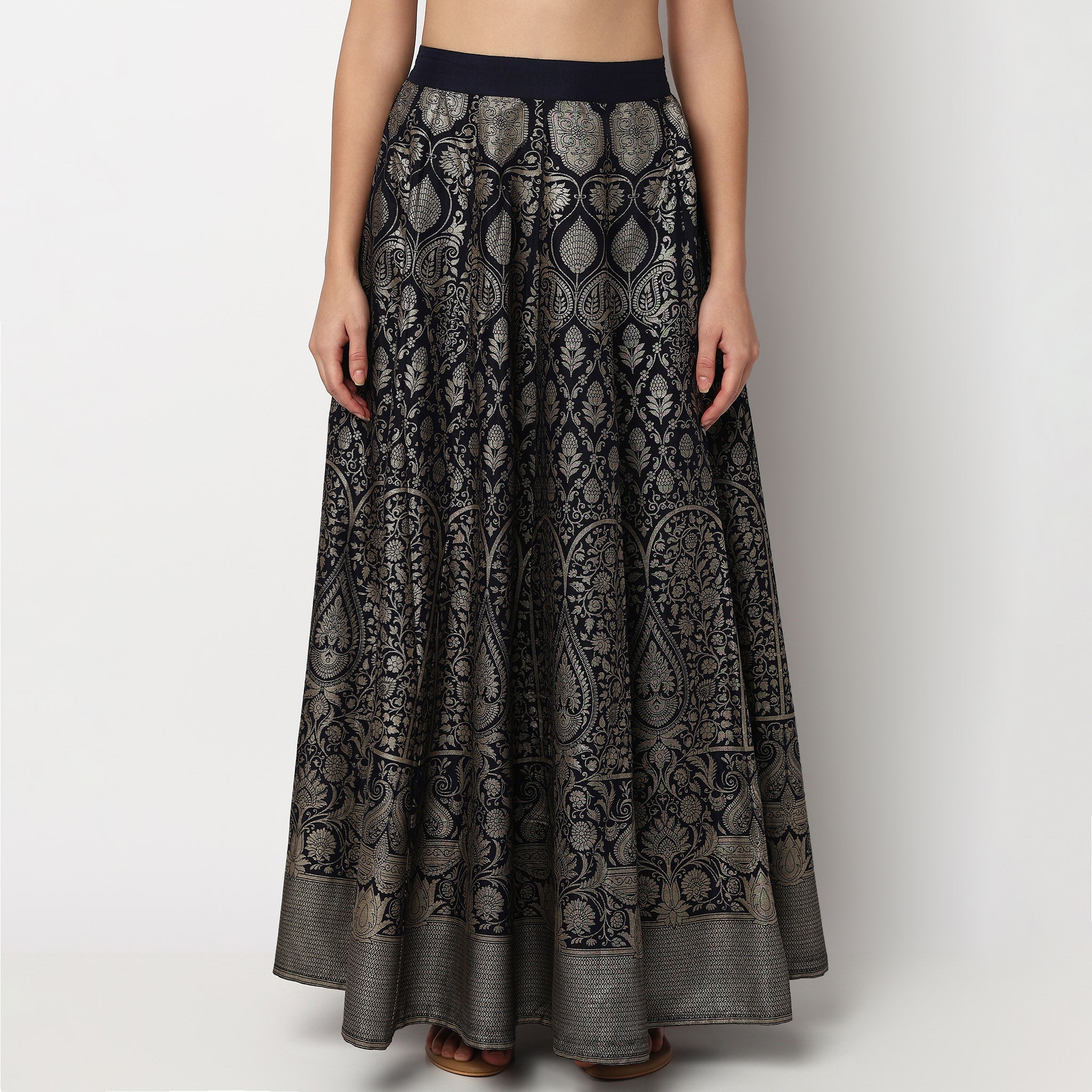 Buy Women Flare Fit Foil Print Full Length Mid Rise Skirt  - Style Union