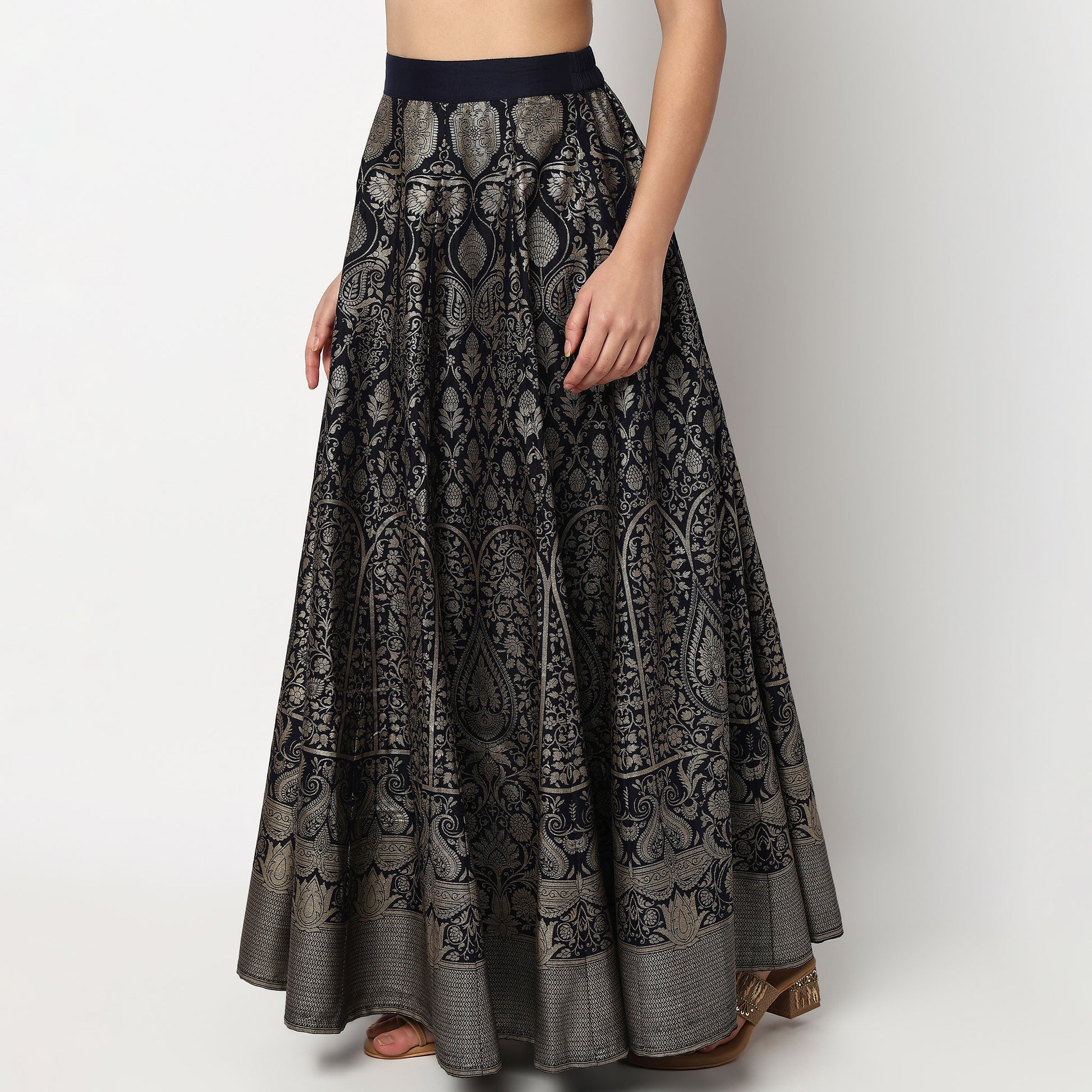 Buy Women Flare Fit Foil Print Full Length Mid Rise Skirt  - Style Union