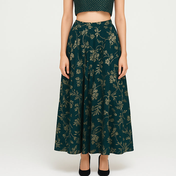 Printed Below Knee Flared Skirt