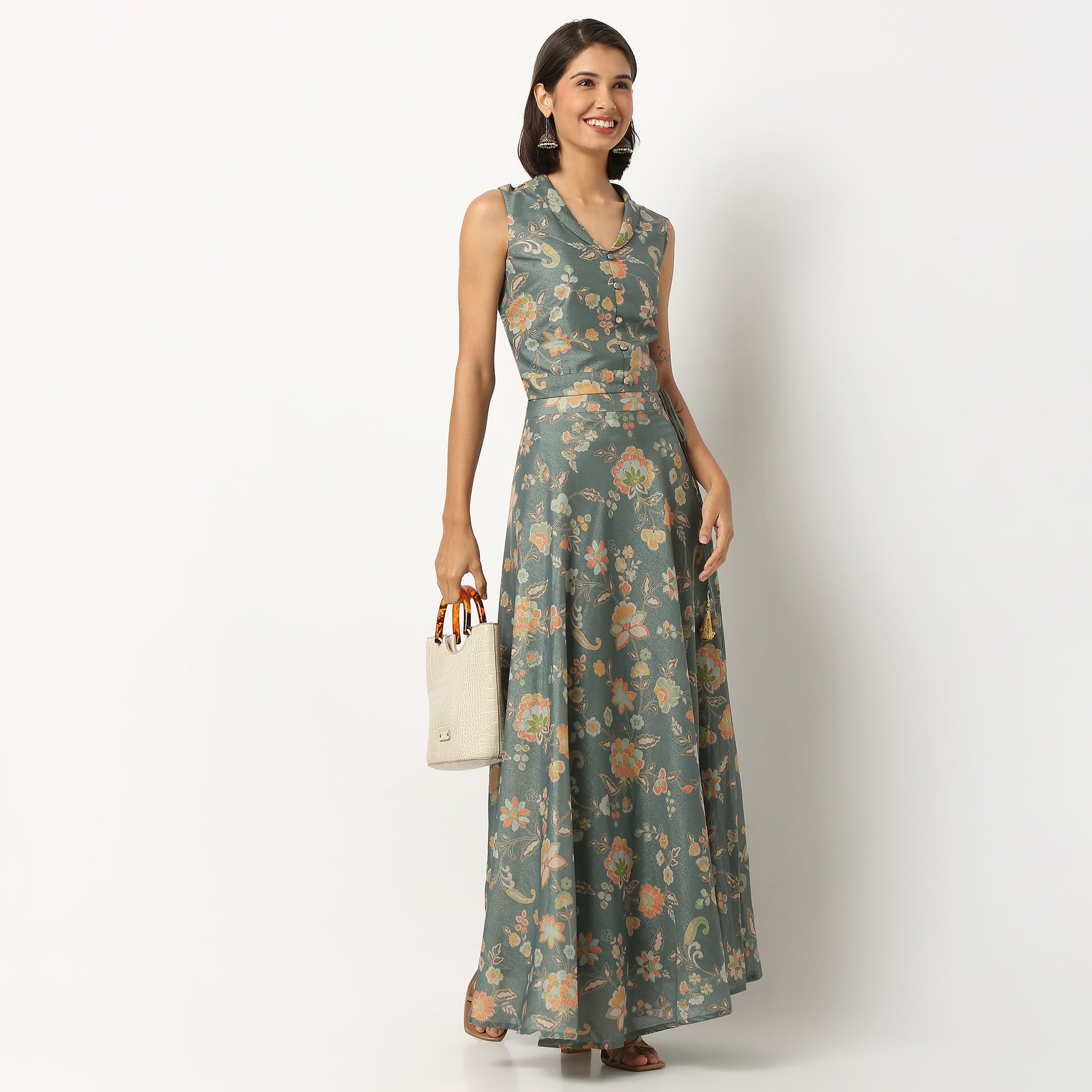 Floral Polyester Flared Skirt