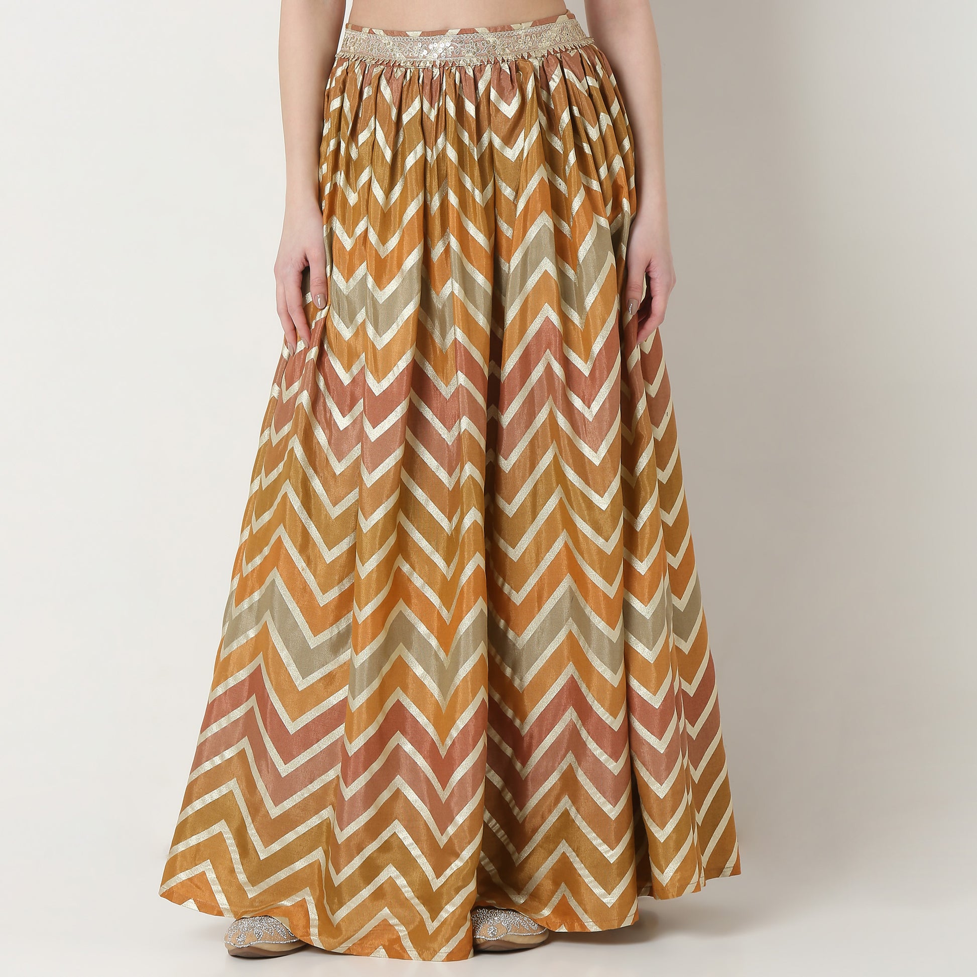 Printed Full Length Flared Skirt