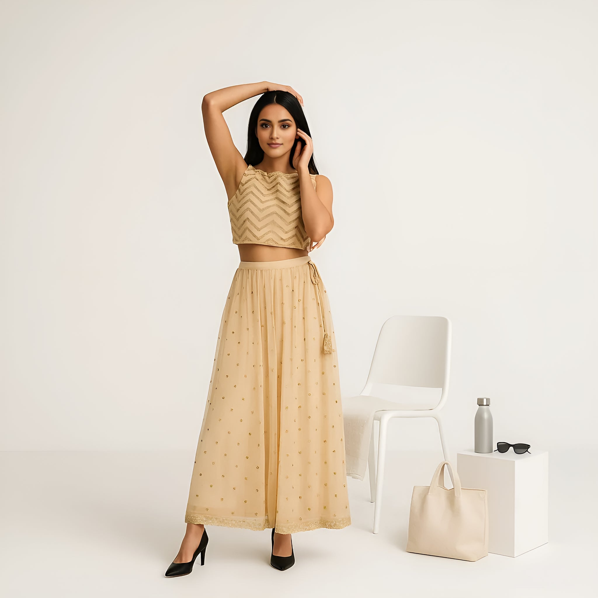 Embellished Below Knee Flared Skirt