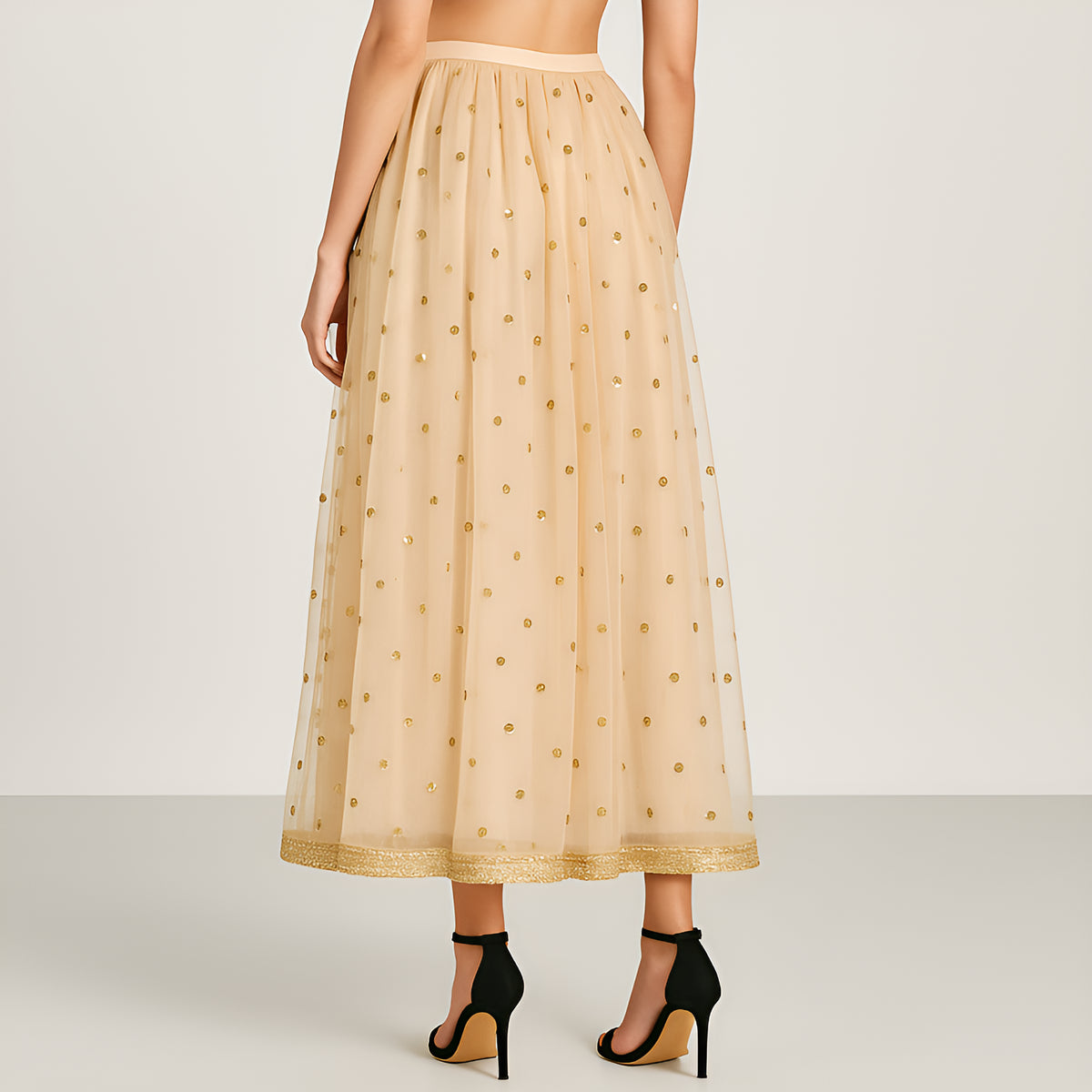 Embellished Below Knee Flared Skirt