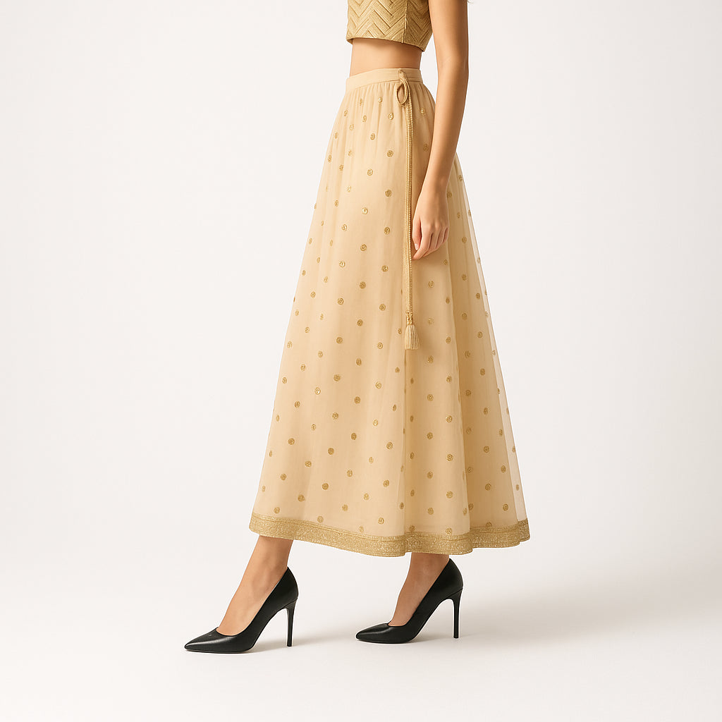 Embellished Below Knee Flared Skirt