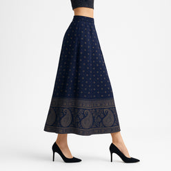 Foil Print Below Knee Flared Skirt