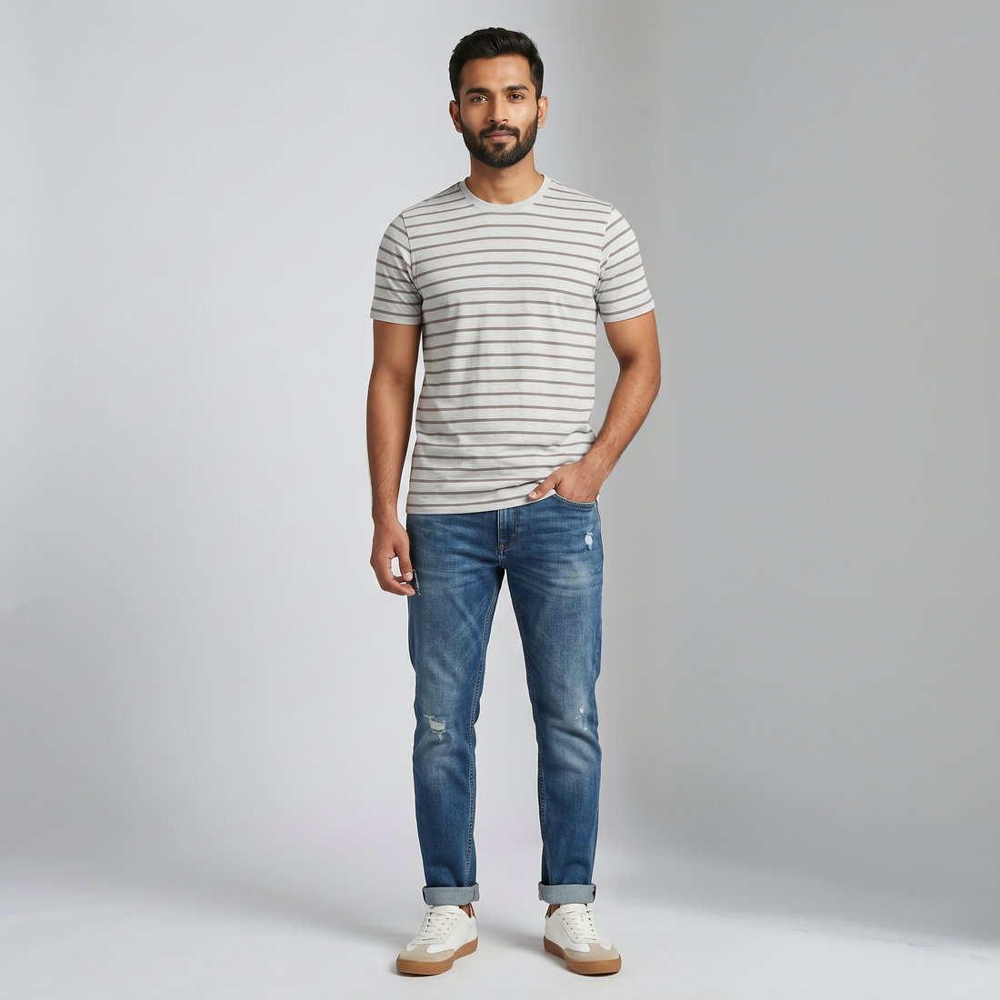 Cotton Crew Neck Striped T-Shirt